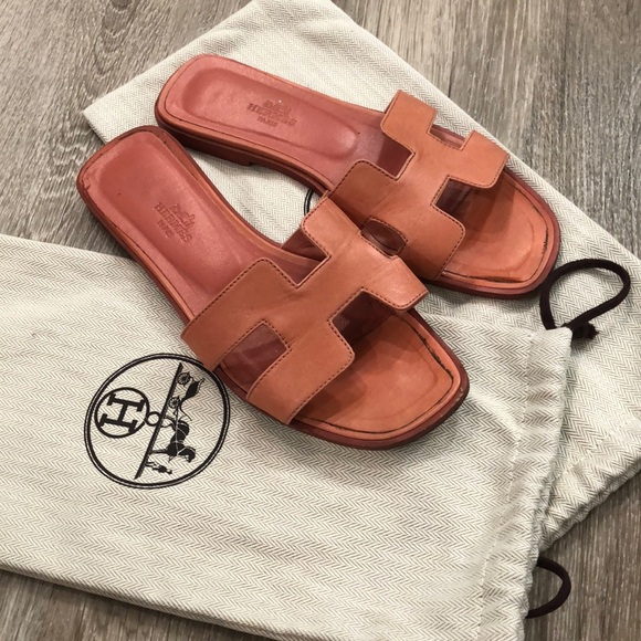 Hermes Shoes - Hermès Chevre Oran coral pink sandals sz 37.5 7